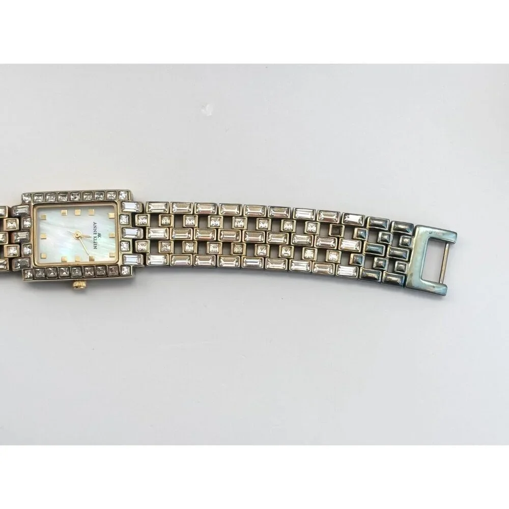 Anne Klein Gold T 735H Rhinestone Mother of Pearl Vintage Wristwatch - 20mm